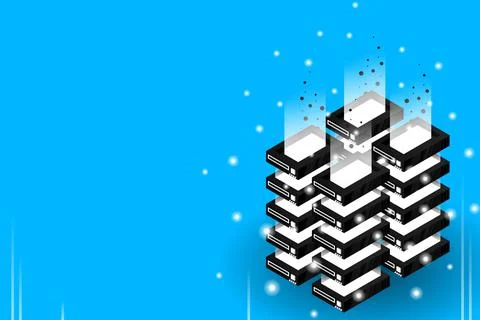 Server room isometric vector, futuristic technology of data protection and pr Illustrazione stock