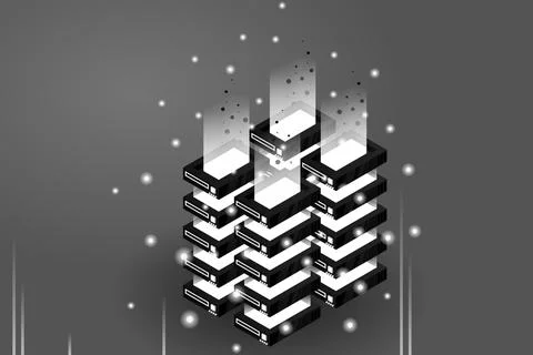 Server room isometric vector, futuristic technology of data protection and pr Stock Illustration