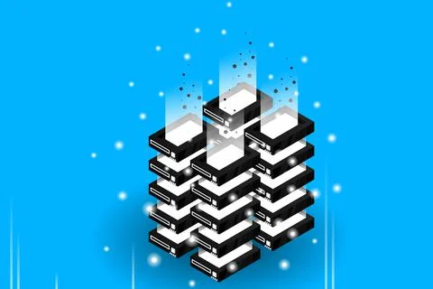 Server room isometric vector, futuristic technology of data protection and pr Stock Illustration