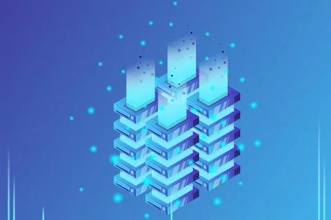 Server room isometric vector, futuristic technology of data protection and pr イラスト素材