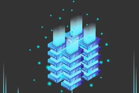 Server room isometric vector, futuristic technology of data protection and pr Stock Illustration