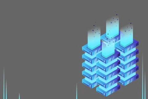 Server room isometric vector, futuristic technology of data protection and pr イラスト素材