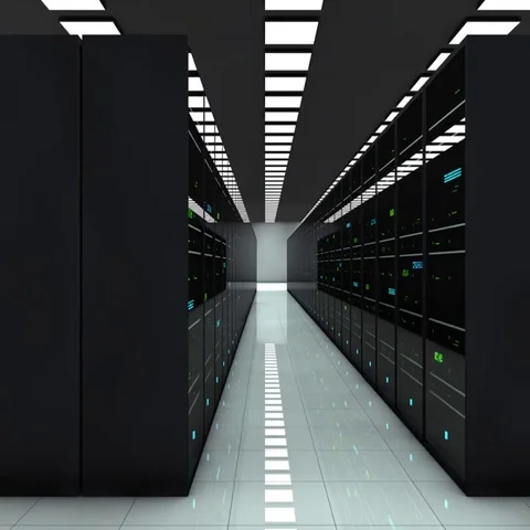 Server room. LED lights are flashing. Technology. Camera moves to the right Stock Footage 69546905
