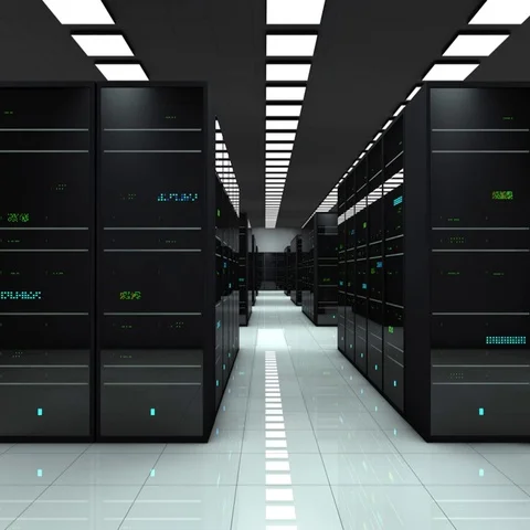Server room. LED lights. Camera moves to the right Stock Footage 69546952