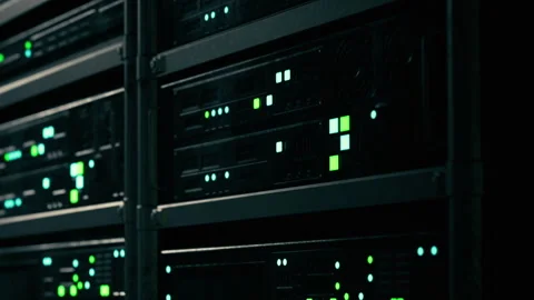 Server room lights display activity in data center at night Stock Footage 343512983