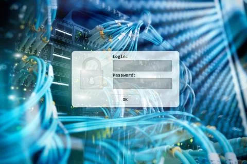 Server room, login and password request, data access and security. Stock Illustration
