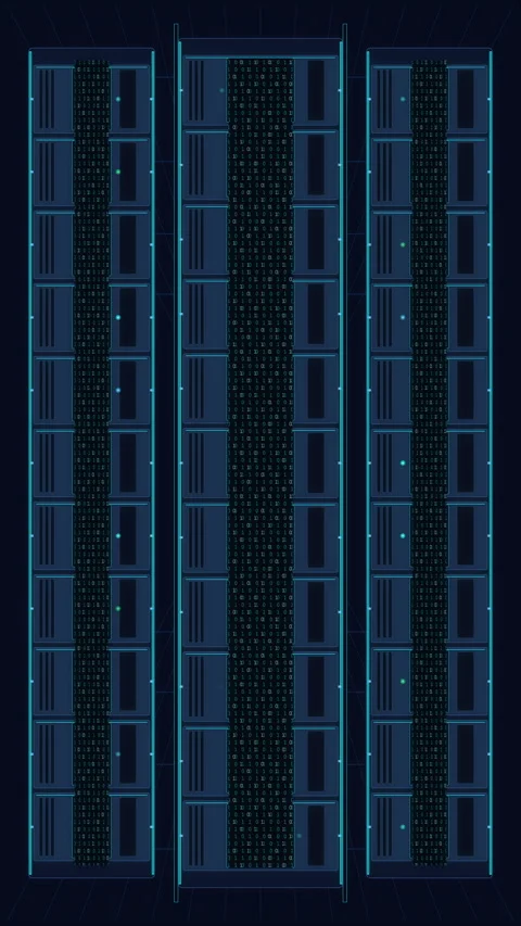 Server room loop motion graphic with blue glowing data center racks Stock Footage 346553552