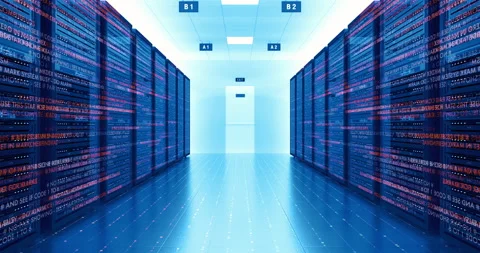 Server room of a modern data center of an ISP. Flickering data lights. 스톡 동영상 232770883