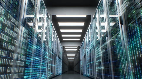 Server Room in Modern Data Center with Abstract Metadata Seamless Illustration Stock Footage 317995324