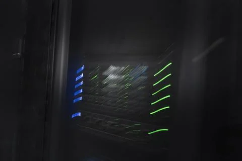 Server room or data center supercomputer technology equipment, abstract close up Stock Photos