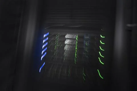 Server room or data center supercomputer technology equipment, abstract close up Stock Photos