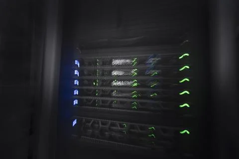 Server room or data center supercomputer technology equipment, abstract close up Stock Photos