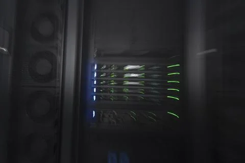 Server room or data center supercomputer technology equipment, abstract close up Stock Photos
