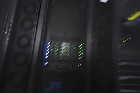 Server room or data center supercomputer technology equipment, abstract close up Stock Photos