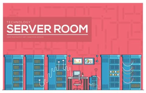 Server room outline vector illustration. Linear symbol pack. Modern template of 스톡 일러스트