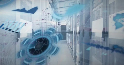 Server room processes data, symbolizing global internet and technology concepts. Stock Footage 330167637