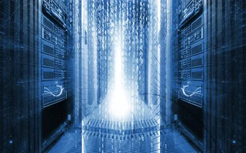 Server room with programming data design element.,concept of big data storage Foto stock