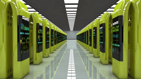 Server room. Realistic LED lights are flashing. Camera zoom. Video stock 79361866