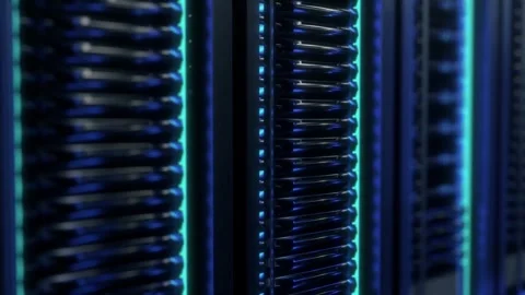 Server room. Realistic LED lights are flashing blue and black animation concept Stock-Footage 334586718