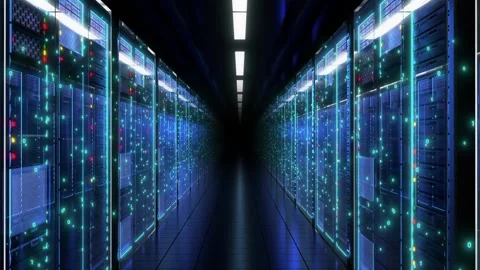 Server room. Realistic LED lights are flashing blue and black animation concept Stock-Footage 334586740