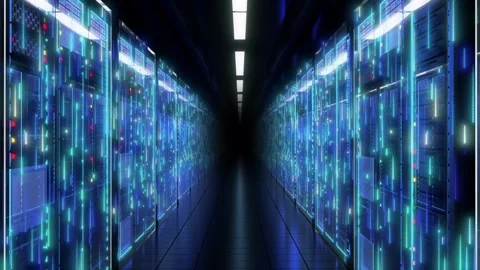 Server room. Realistic LED lights are flashing blue and black animation concept Stock-Footage 334586822