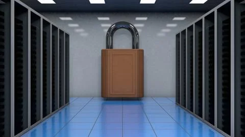 Server Room with Server and a Safety Lock at the Wall Stock Illustration