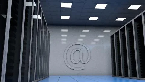 Server Room with Server and a "@" Symbol at the Wall Stock Illustration