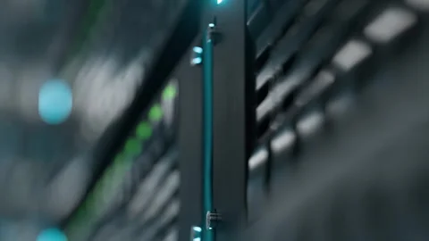 Server Room Showcasing Sas Connections, Rj45 Ports, and Server Racks, Datacenter Stock Footage 317094029