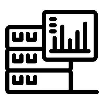 Server room showing analytics graph on monitor icon vector outline Illustrazione stock