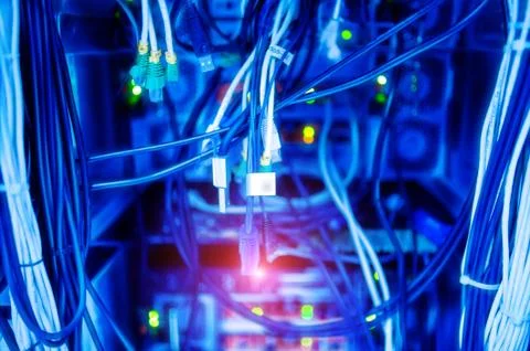 The server room tells the computer server that is working continuously. Conve Stock Photos