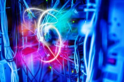 The server room tells the computer server that is working continuously. Conve Stock Photos