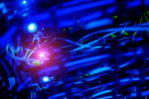 The server room tells the computer server that is working continuously. Conve Stock Photos