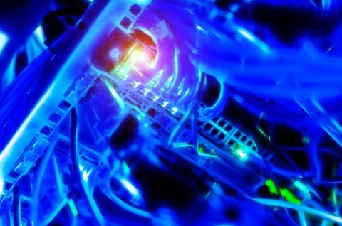 The server room tells the computer server that is working continuously. Conve Stock Photos