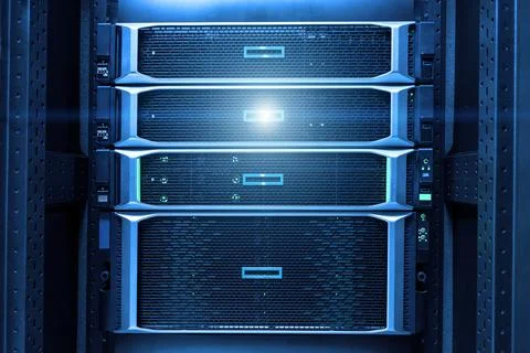 The server room tells the computer server that is working continuously. Con.. Stock Photos