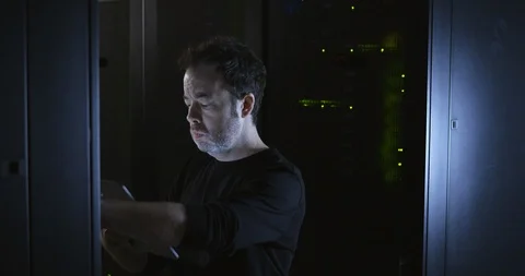 Server Room Worker Man Checking status Stock Footage 101501481