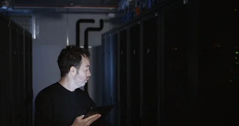 Server Room Worker Man Medium Stock Footage 101380086