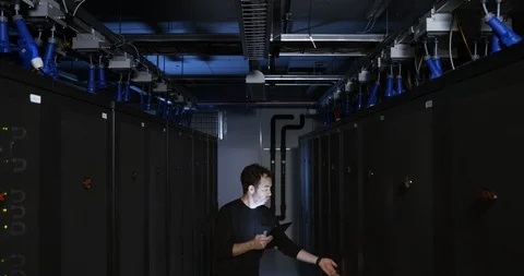 Server Room Worker Man Wide Stock Footage 101379050