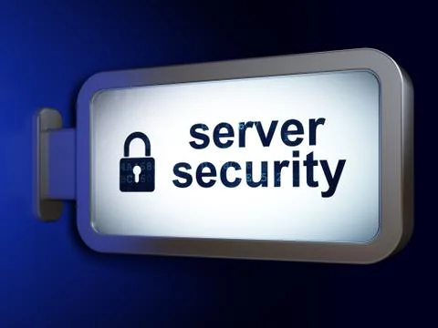 Server Security and Closed Padlock on billboard background Stock Illustration
