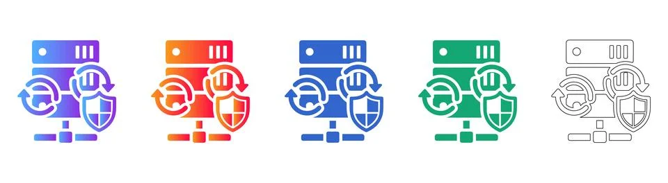 Server Security and Update Icons Set Stock Illustration