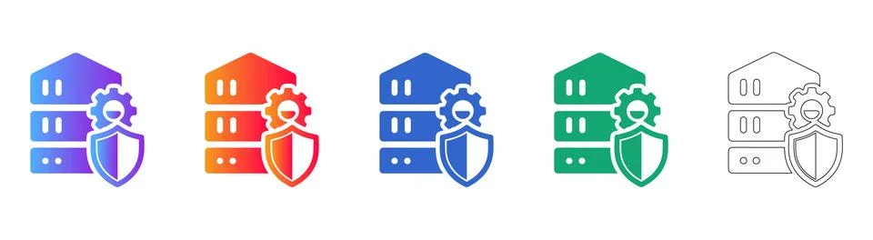 Server Security Gear Icon Set Stock Illustration