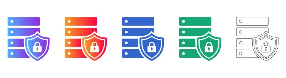 Server Security Shield Icon Set for Data Protection Stock Illustration