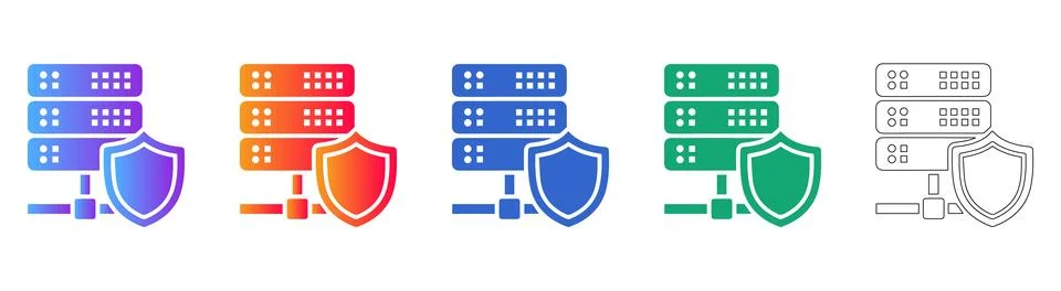 Server Security Shield Icon Set for Network Protection Stock Illustration