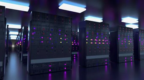 Server. Server room data center. Backup, mining, hosting, mainframe, farm and Ilustración de archivo
