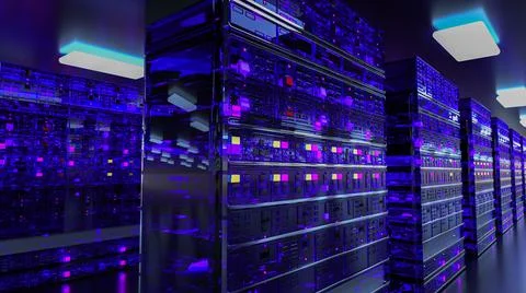 Server. Server room data center. Backup, mining, hosting, mainframe, farm and Illustrazione stock
