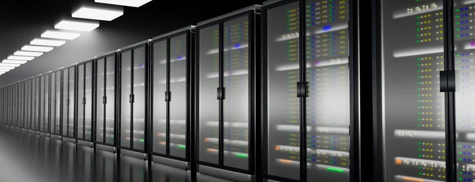 Server. Server room data center. Backup, mining, hosting, mainframe, farm and Ilustración de archivo