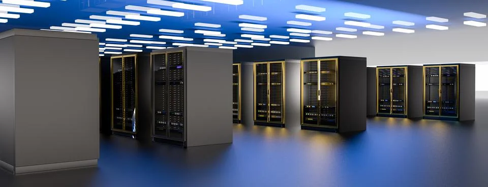 Server. Servers room data center. Backup, mining, hosting, mainframe, farm and Stock Illustration