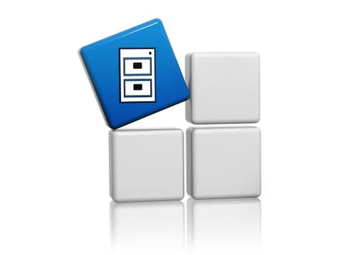 Server sign in blue cube on boxes 3D illustration Stock Illustration