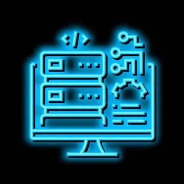 Server software neon glow icon illustration Illustrazione stock