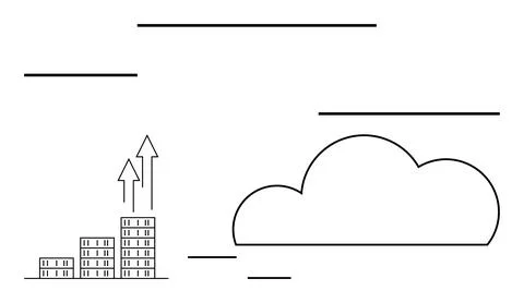 Server stacks with upward arrows beside a large cloud, symbolizing cloud comp Stock Illustration