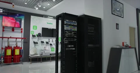 Server Station in the Demonstration Stand at the Electronic Exhibition Stock Footage 252482355